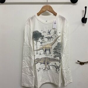 GAP Kids Boys Dinosaur Print Long Sleeve Shirt - White